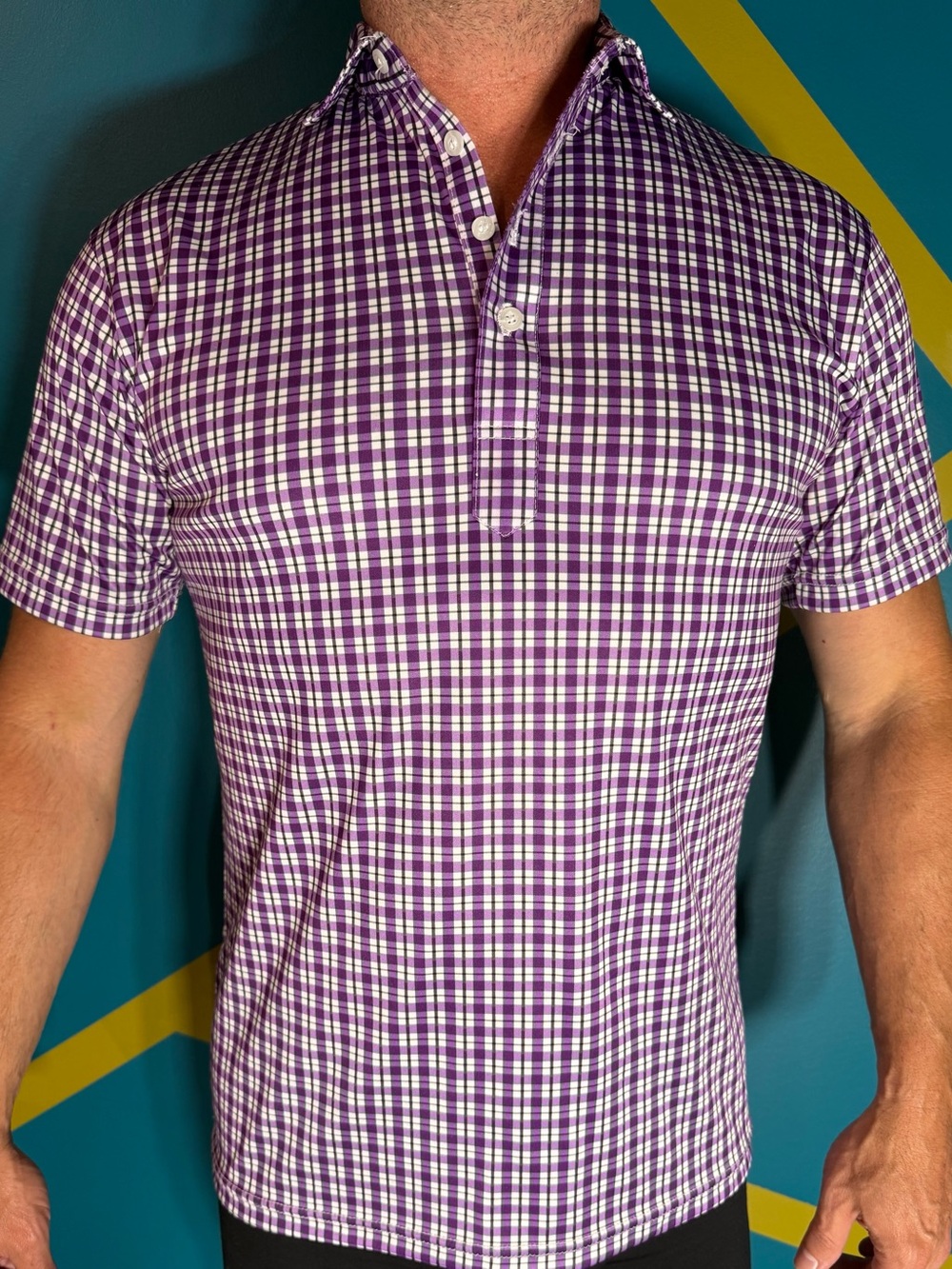 Men's Collar & Co Purple Check, 3 Button Polo shirt